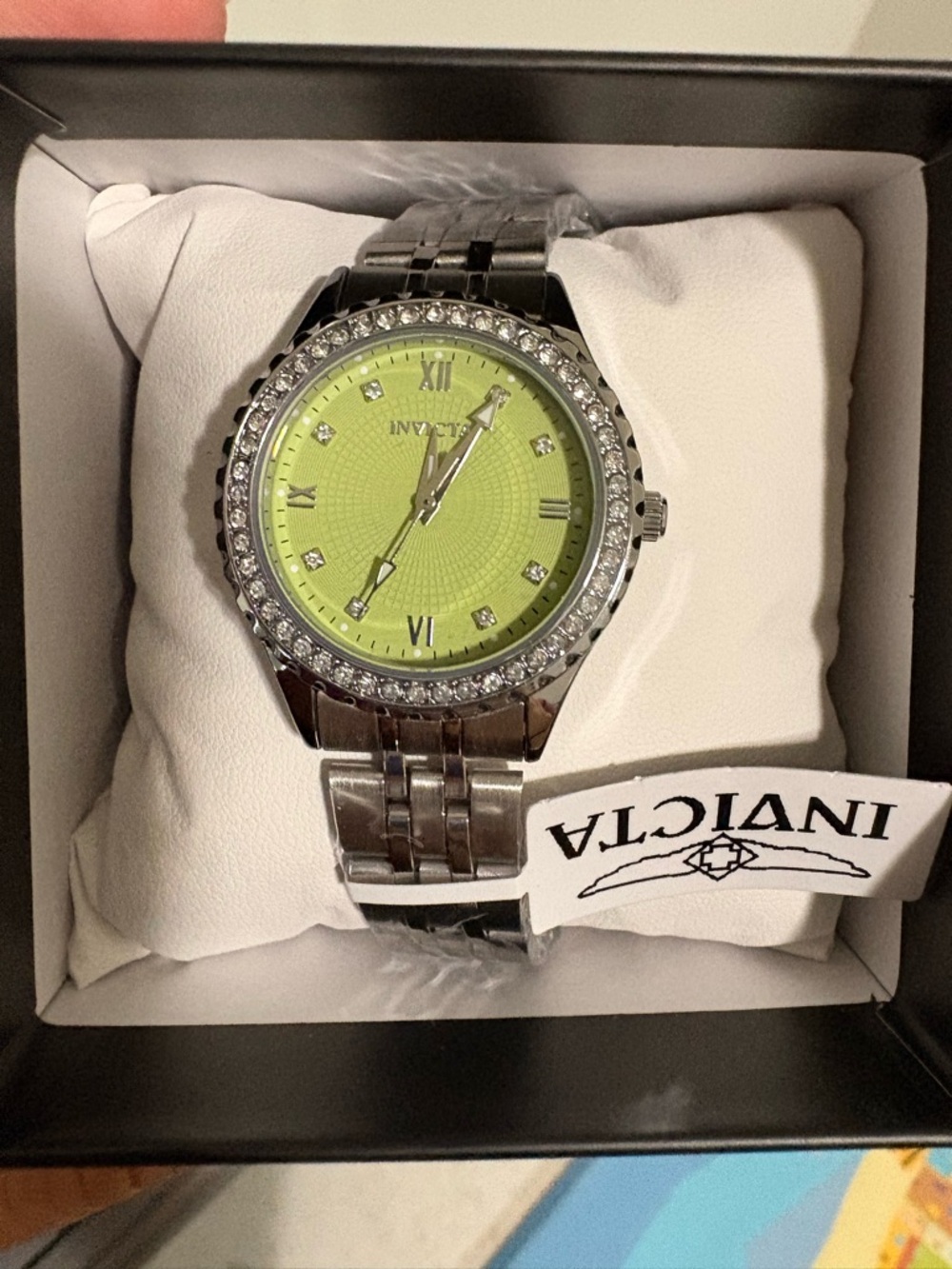 Invicta Silver Watch with matcha Green Dial and Crystal Bezel (69225)